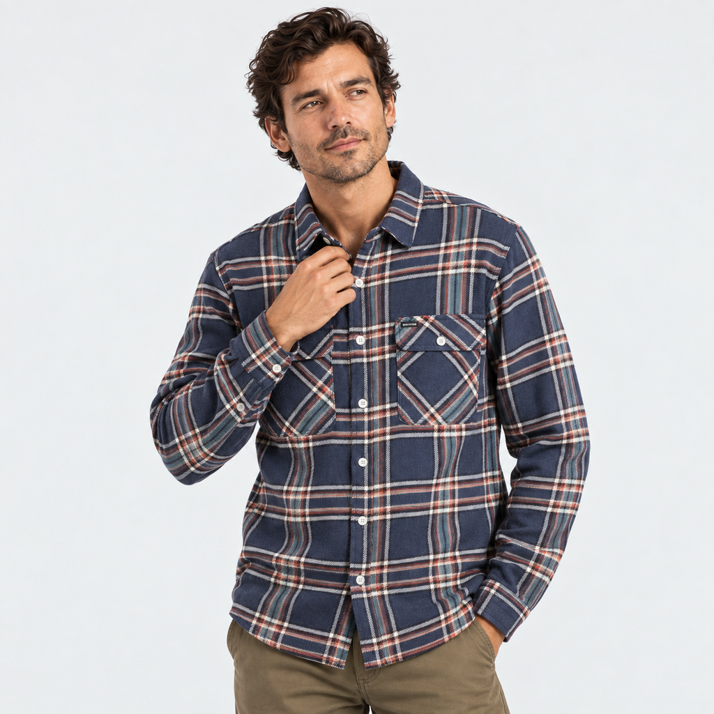 Camisa Bowery Washed Navy Off White Terracotta