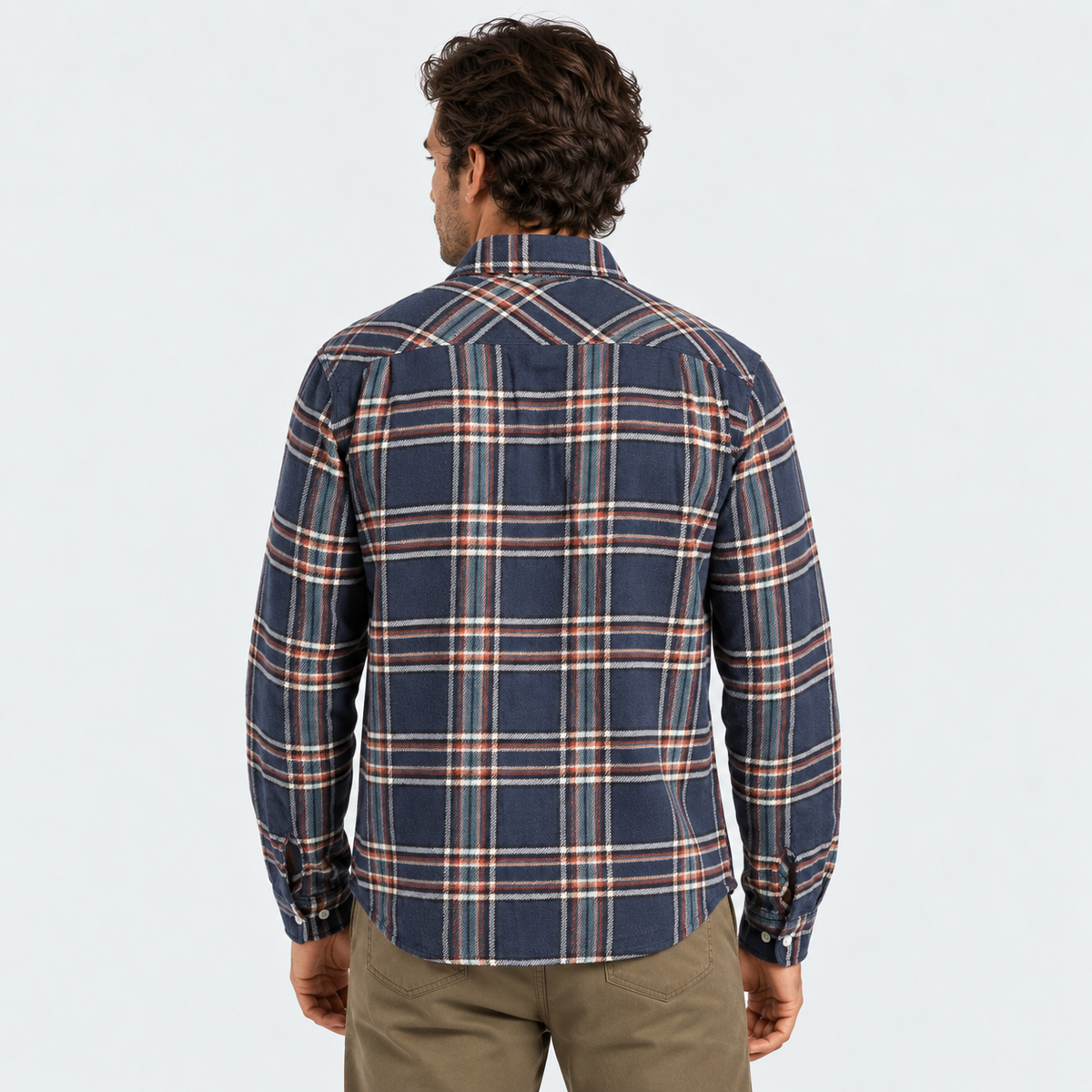 Camisa Bowery Washed Navy Off White Terracotta