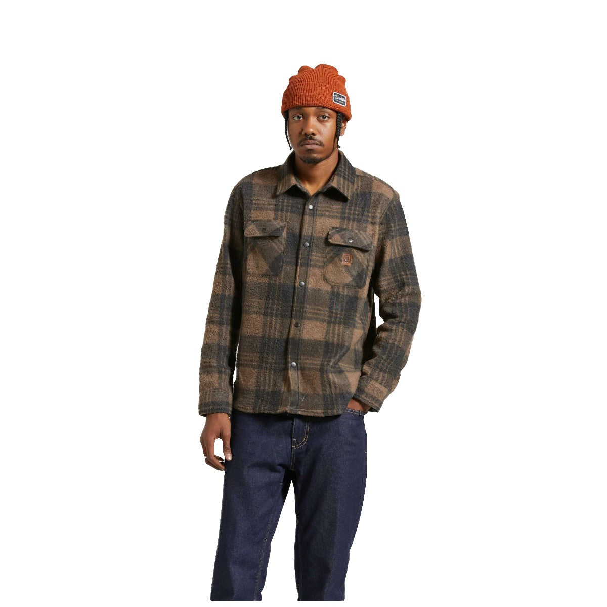 Camisa Brixton Bowery Arctic Burro Brown Black Plaid