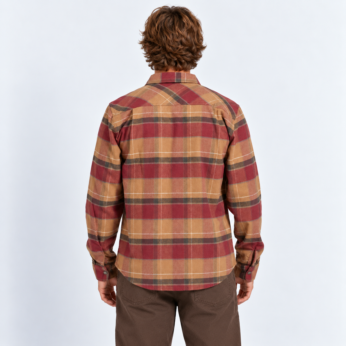 Camisa Brixton Builders Bowery Woodsmoke Cordovan Red Washed Black