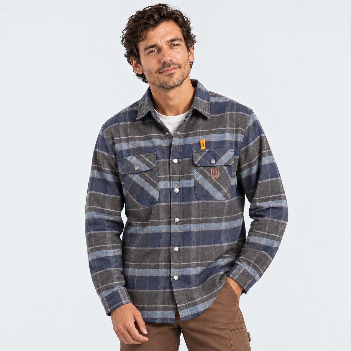Camisa Brixton Builders Bowery Washed Navy Black Coronet Blue