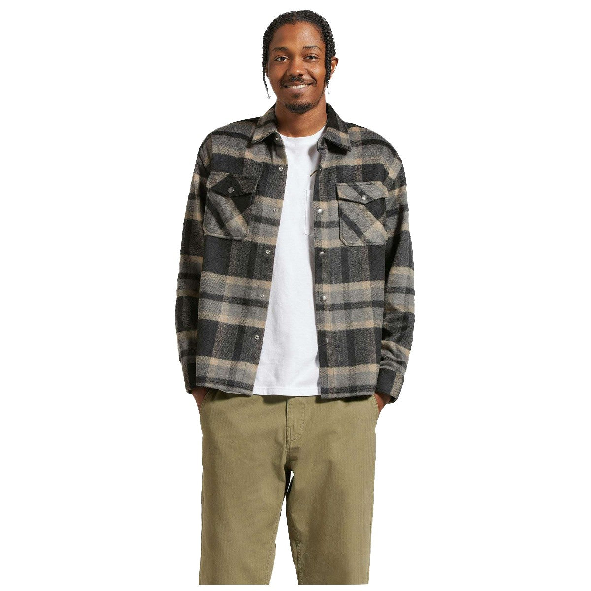 Camisa Brixton Selden Soft Brushed Flannel Overshirt Black Charcoal