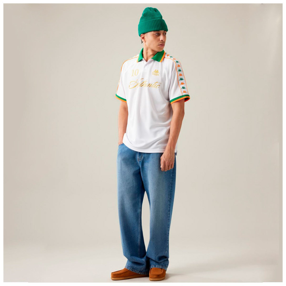 Polera Kappa Men Authentic Banda Notilox White Green Orange
