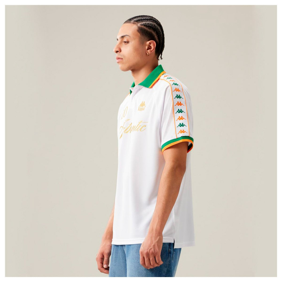 Polera Kappa Men Authentic Banda Notilox White Green Orange