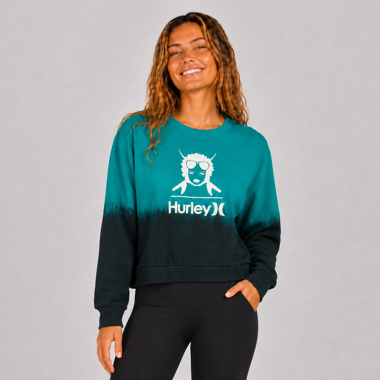 Polerón Tiedye Cropped Crew Teal Black