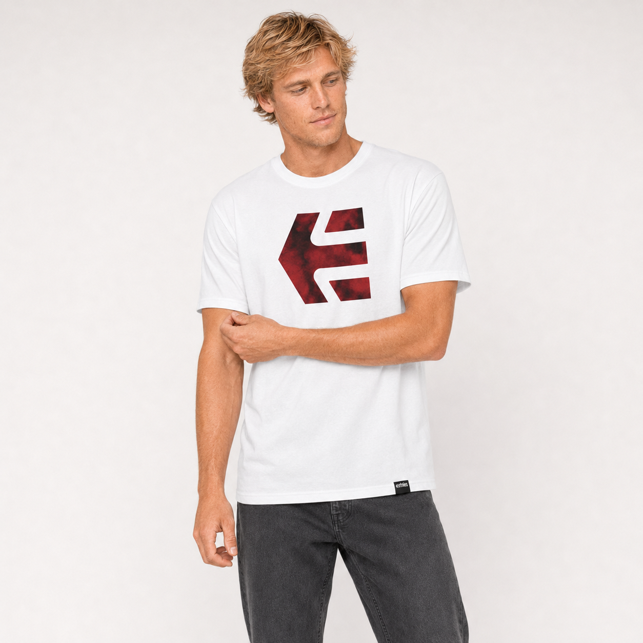 Polera Men Icon Print White Red