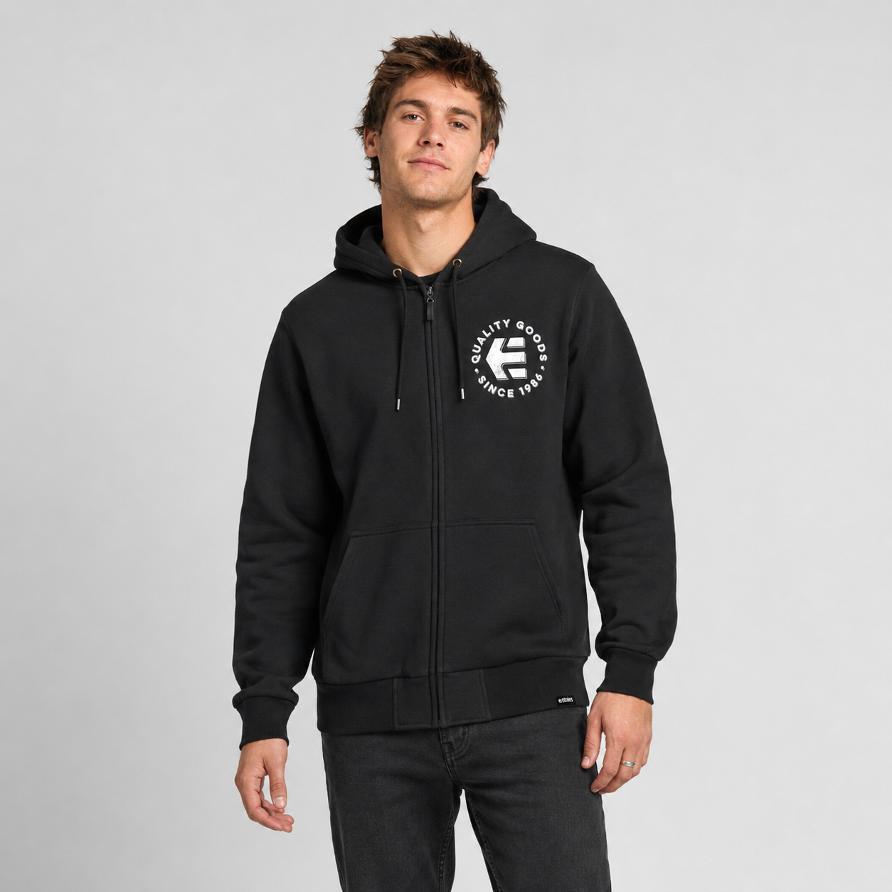 Poleron Men Zipper Since 1986 Hoodie Black White