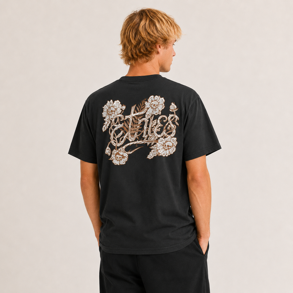 Polera Skull Flowes Black
