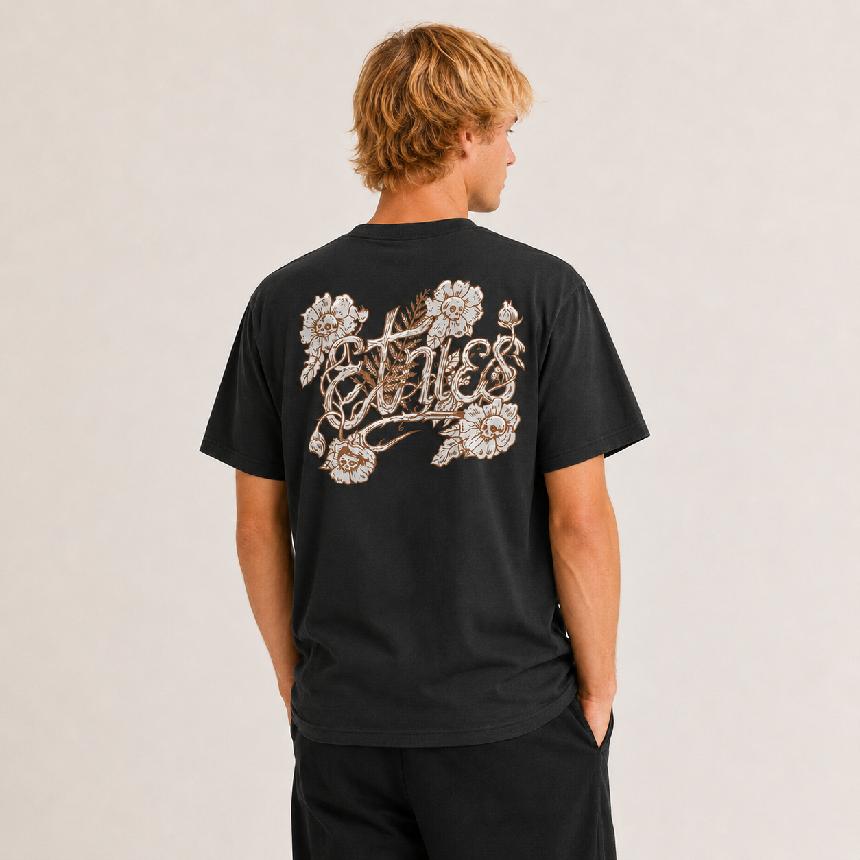 Polera Skull Flowes Black