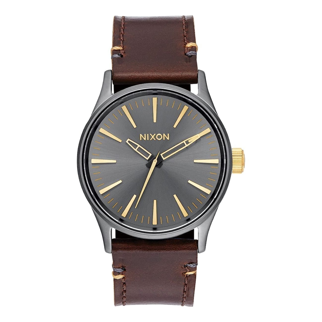 Reloj Nixon Sentry 38 Leather Gunmetal Gold