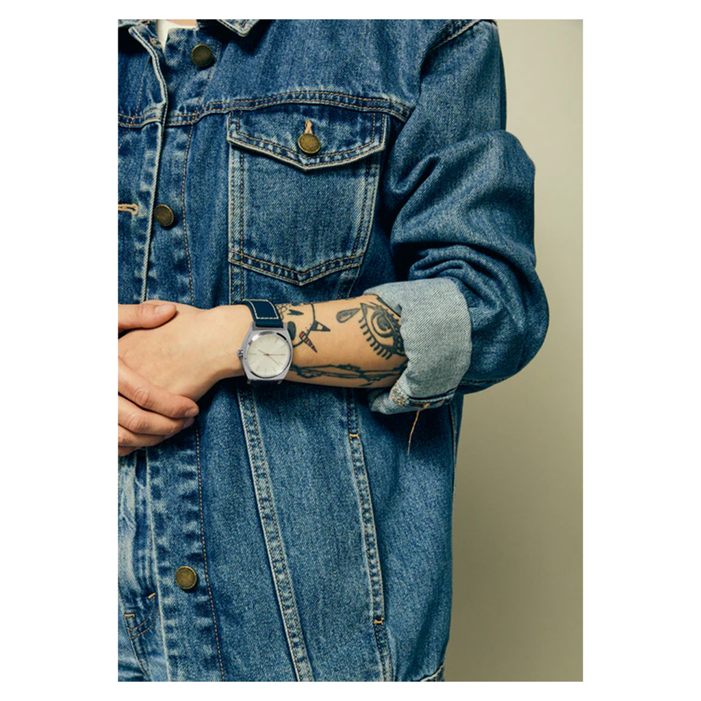 Reloj Time Teller Leather Silver Cloud Indigo