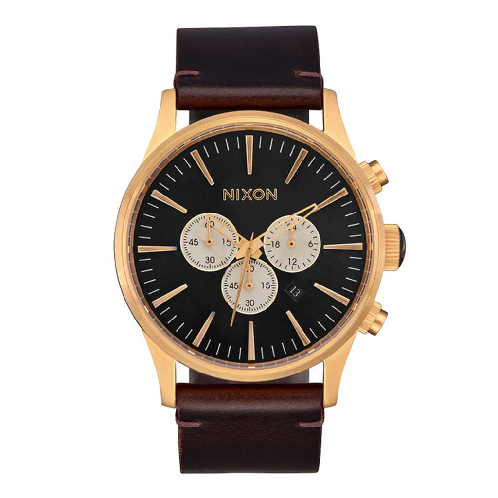 Reloj Sentry Chrono Leather Gold Indigo Brown – Street Machine CL