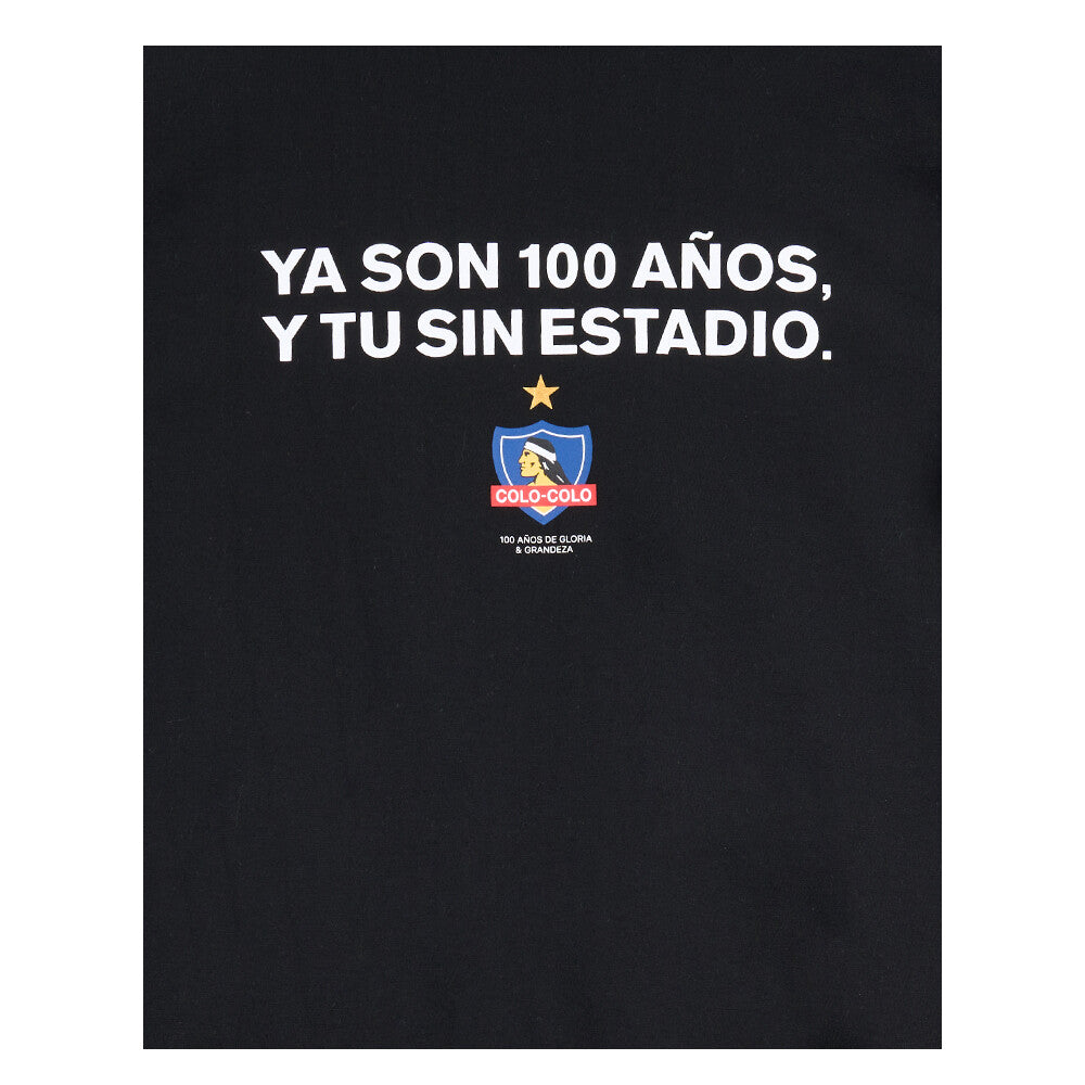 Polera Colo Colo Urbano Centenario Hombre Negro "Ya son 100 años y tu?"