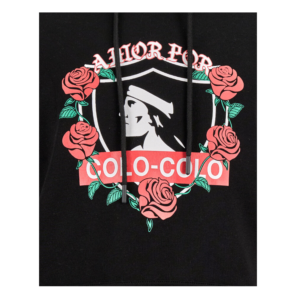 Polerón Colo Colo Urbano Hoodie Negro Rosas Amor Eterno