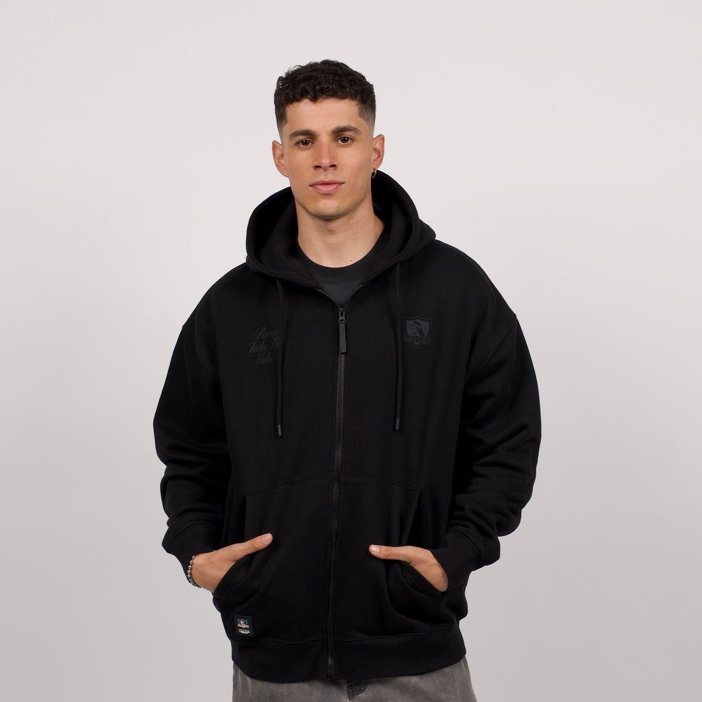 Polerón Colo-Colo Urbano Full Zipper Negro Logo Grande