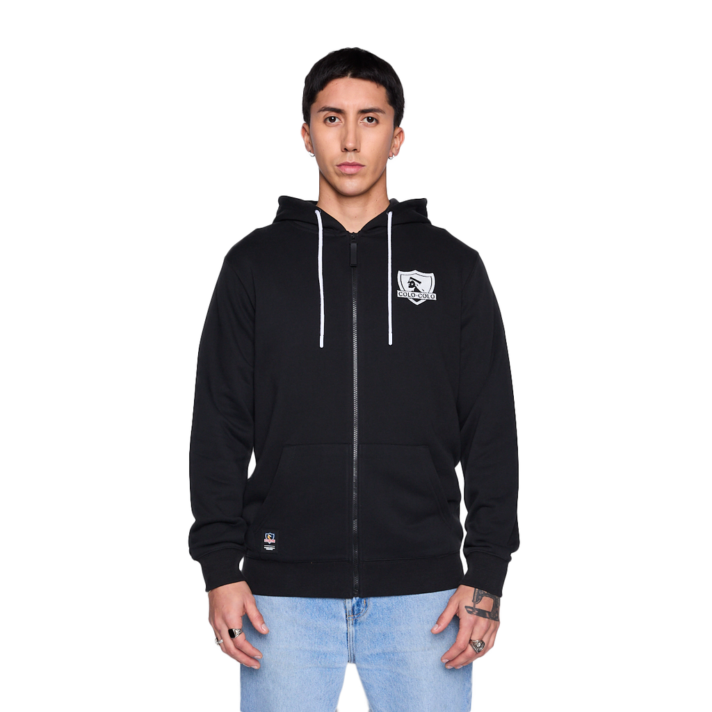 Polerón Colo Colo Urbano Hombre Full Zipper Negro