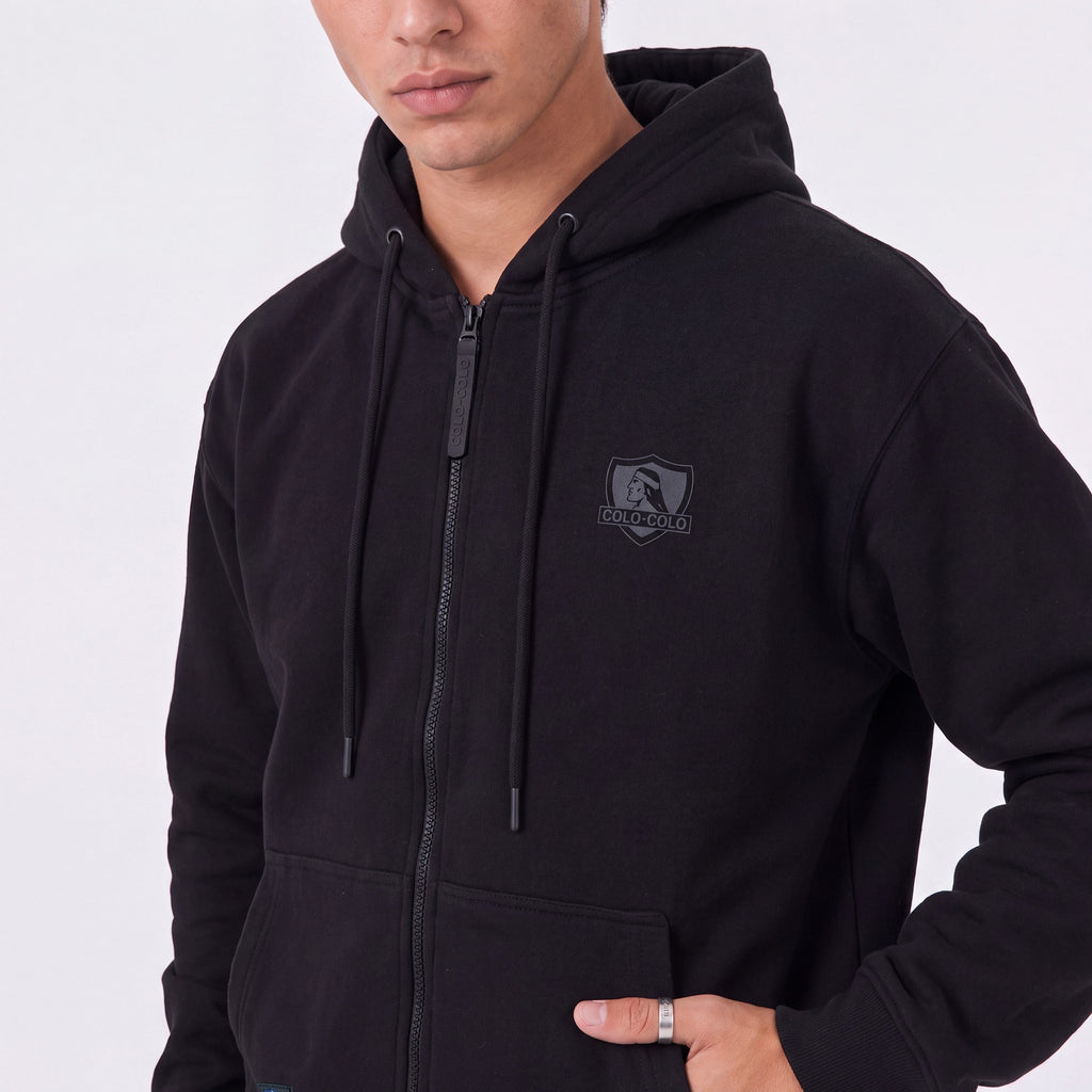 Polerón Colo Colo Urbano Full Zipper Escudo Negro