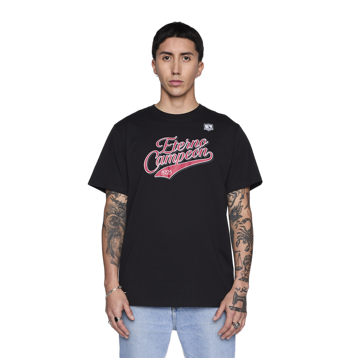 Polera Colo Colo Urbano Hombre Eterno Campeón Negro y Rojo
