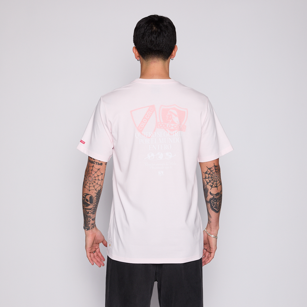 Polera Colo Colo Urbano Hombre Quiero Seguirte Rosado