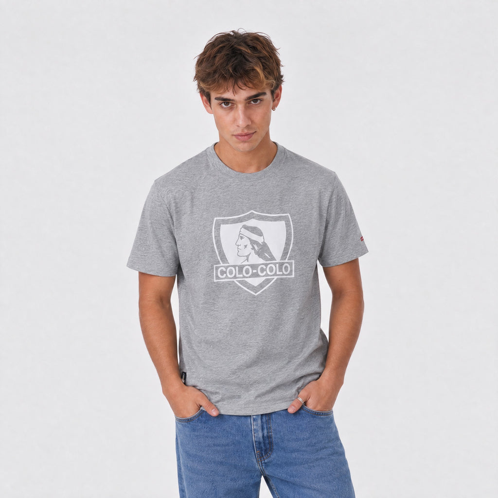 Polera Colo-Colo Urbano Classic Gris Escudo Blanco