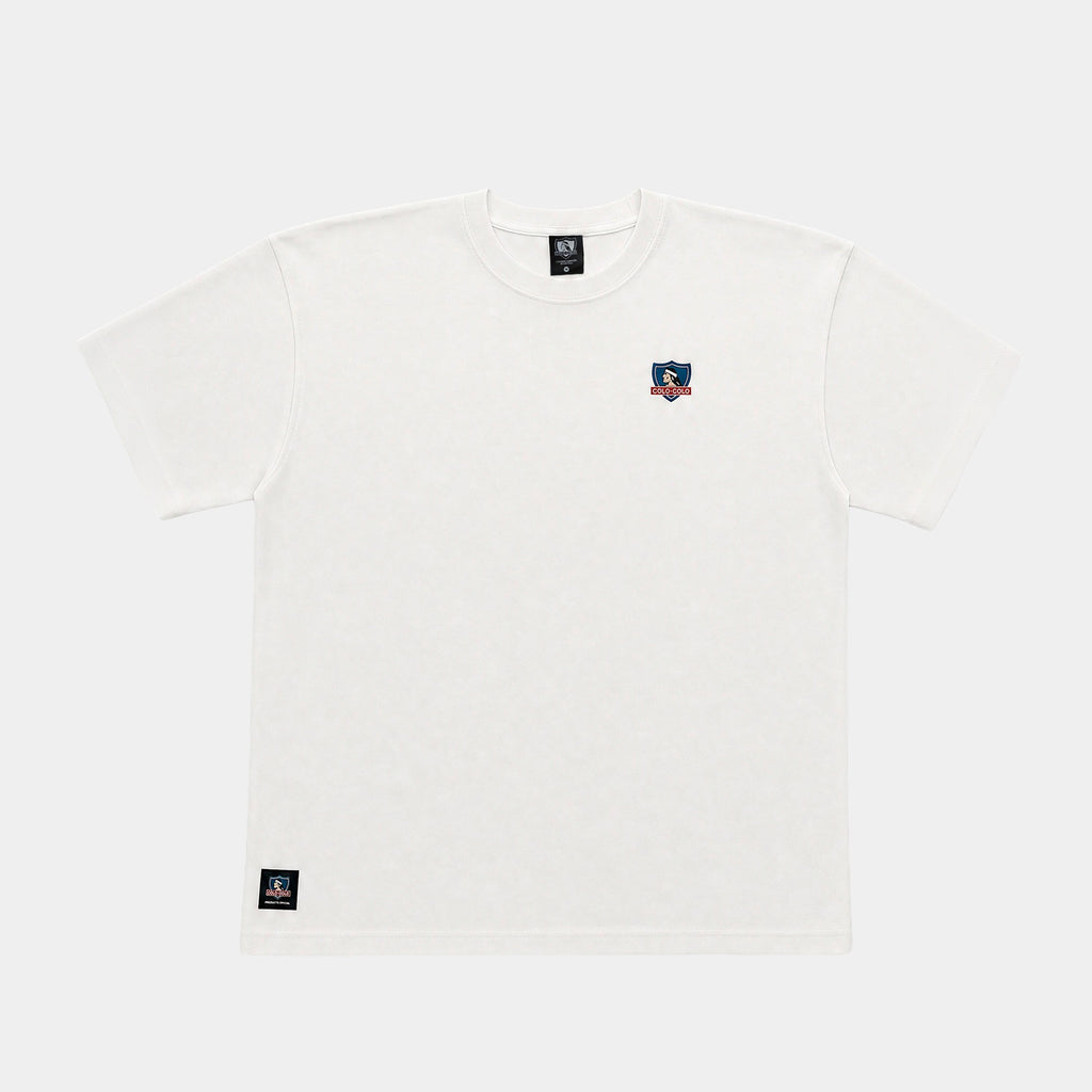 Polera Colo-Colo Urbano Oversize Blanco Escudo Pequeño Full Color