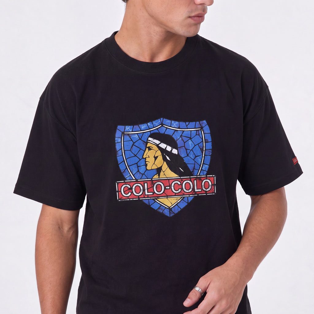Polera Colo-Colo Urbano Oversize Escudo Mosaico Negro