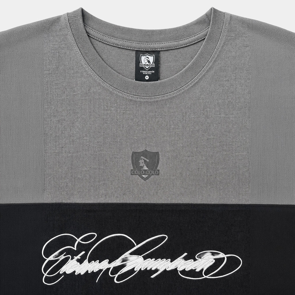 Polera Colo-Colo Urbano Oversize Color Block Negro y Gris