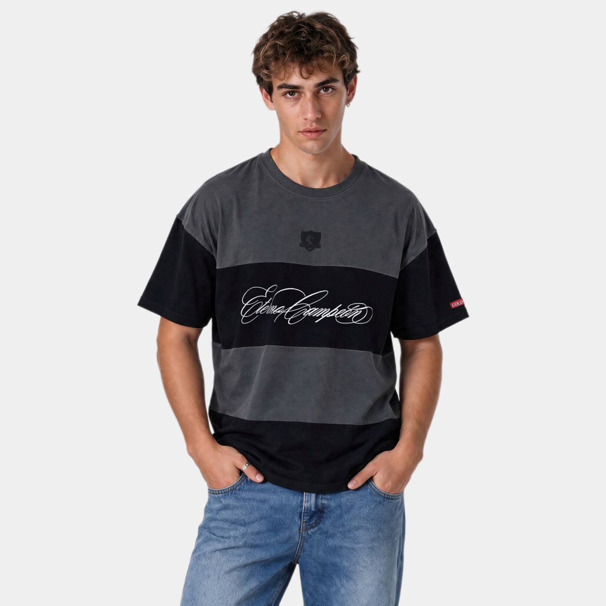 Polera Colo-Colo Urbano Oversize Color Block Negro y Gris