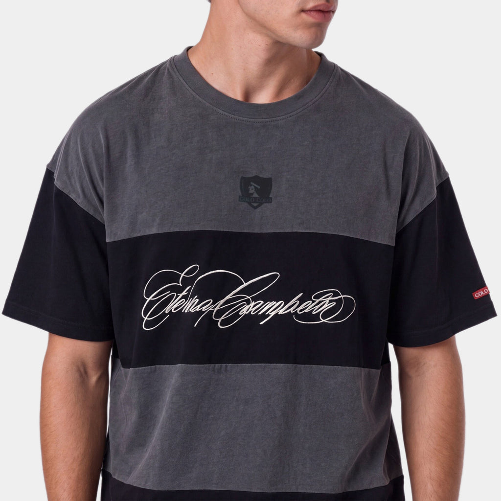 Polera Colo-Colo Urbano Oversize Color Block Negro y Gris