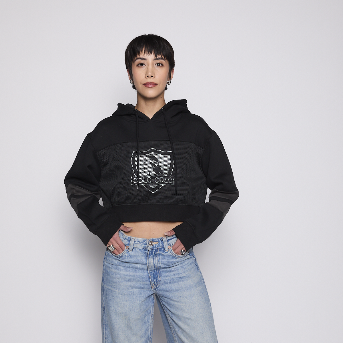 Polerón Crop Colo Colo Urbano Mujer Negro