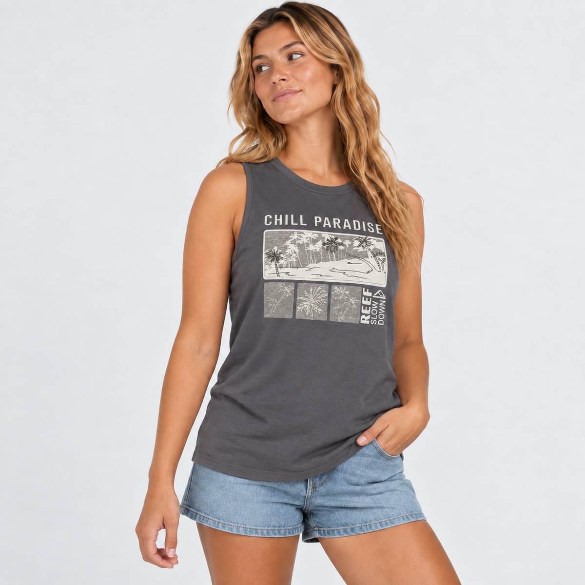 Polera Mujer Reef "Chill Paradise" Estilo Sudadera Gris