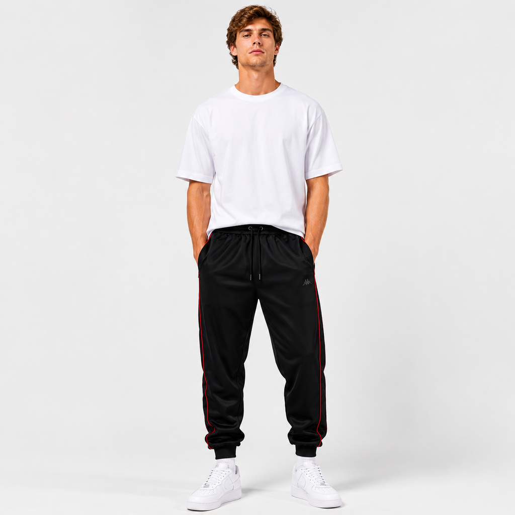 Pantalon Kappa Men Black Banda Black Red