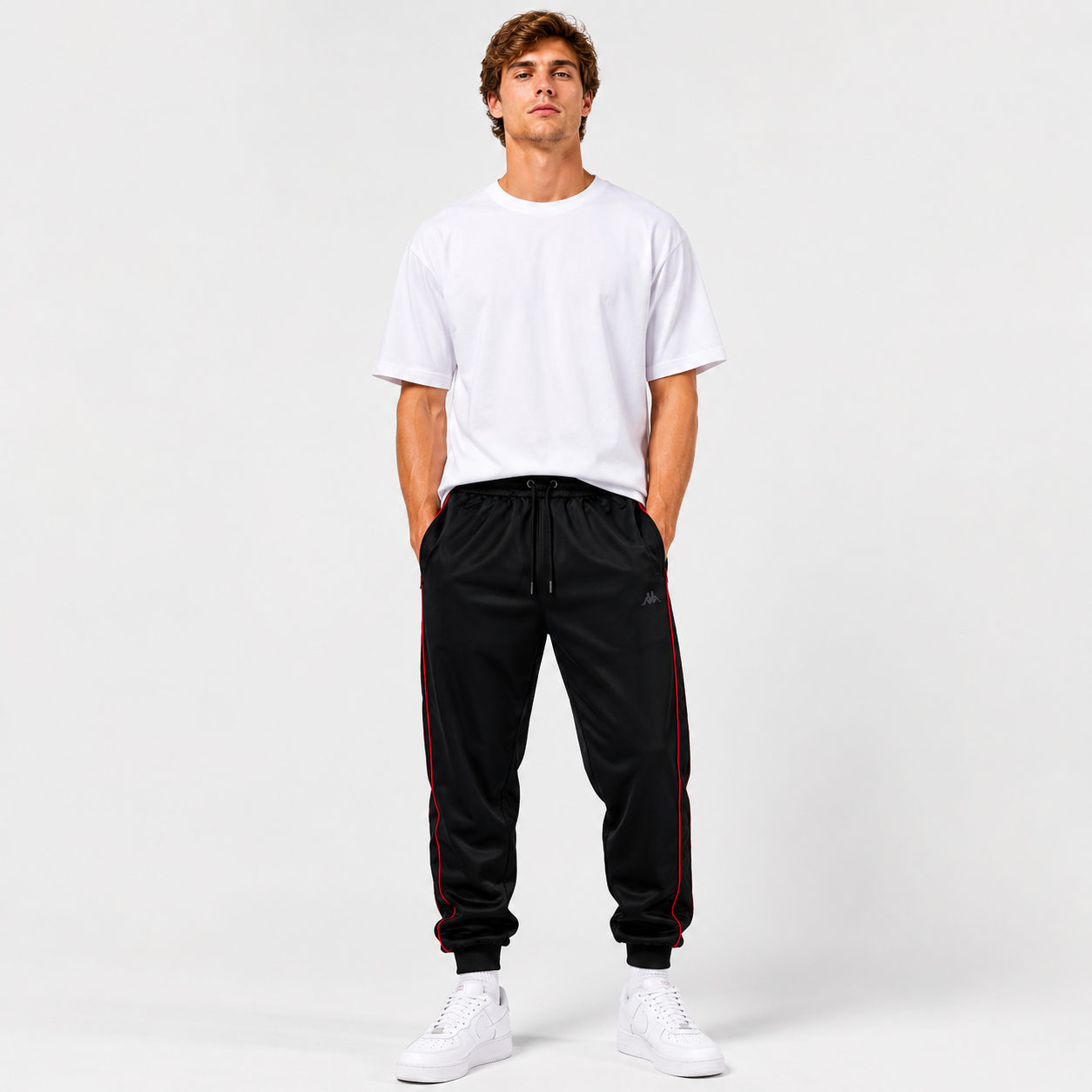 Pantalon Kappa Men Black Banda Black Red