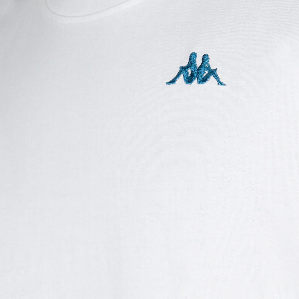 Polera Kappa Men Banda Tiny Logo White Blue