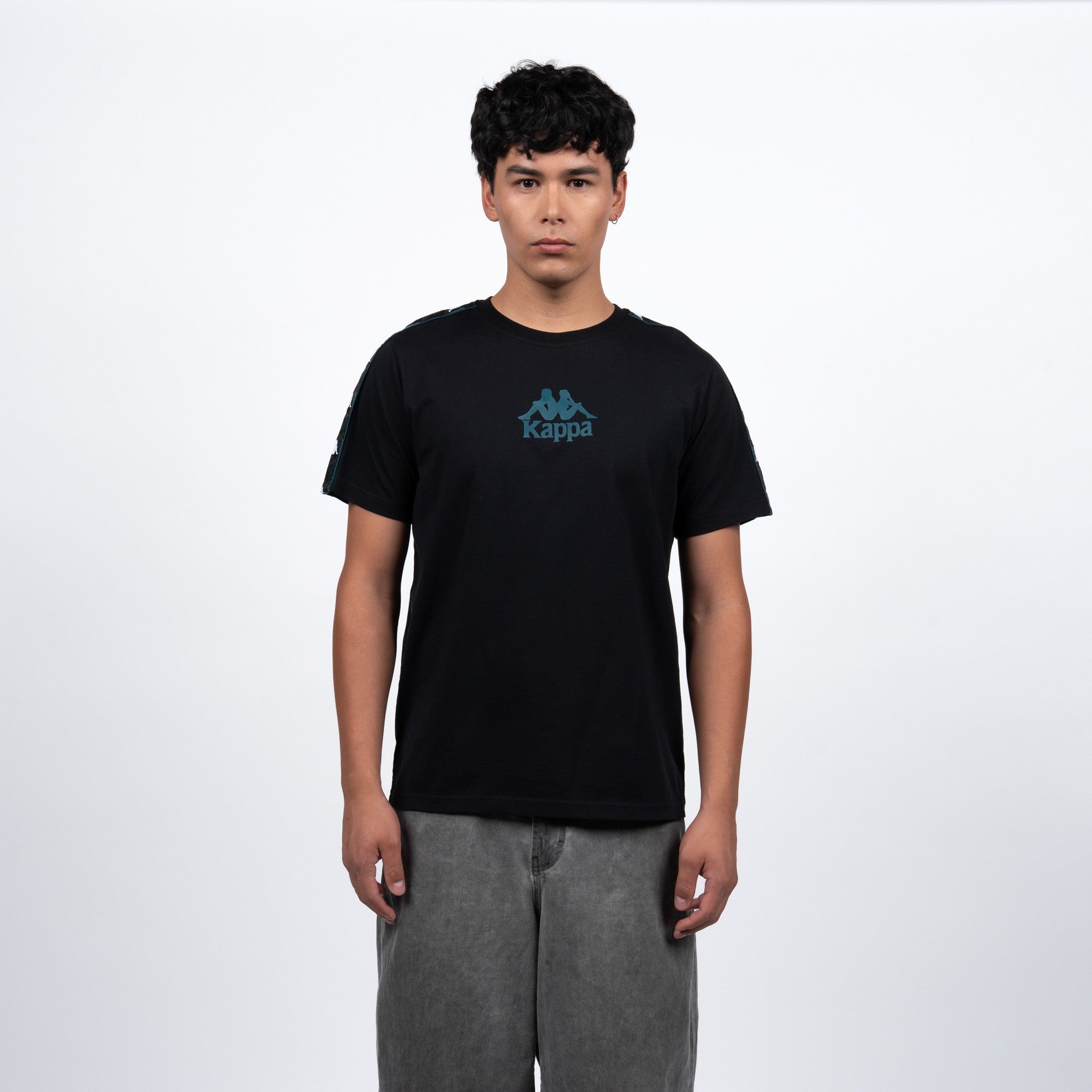 Polera Kappa Men Black Logo Front Black