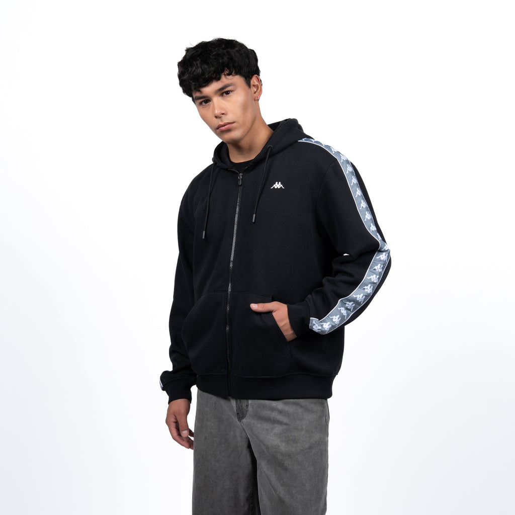 Polerón Kappa Full Zipper Black Banda Grey