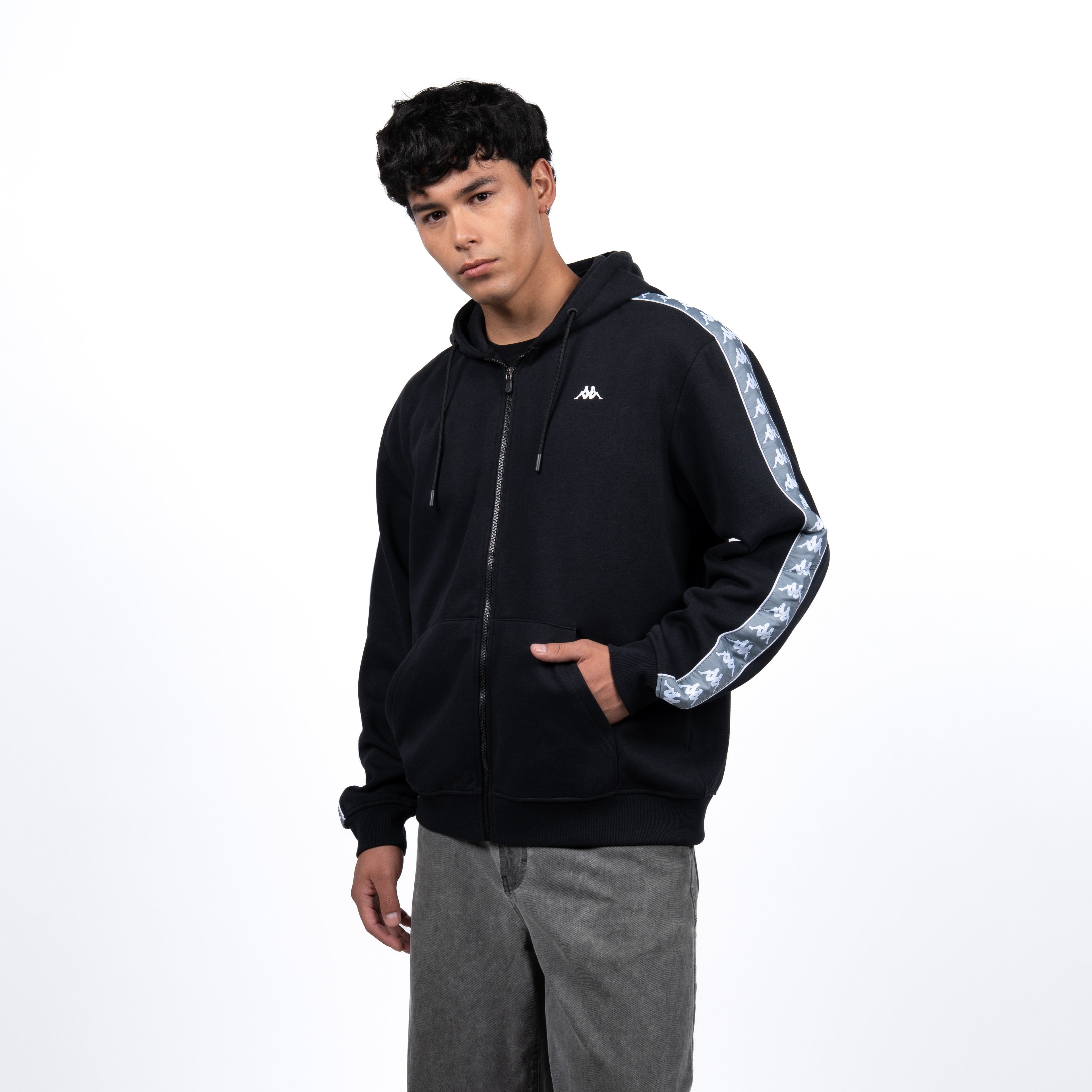 Polerón Kappa Full Zipper Black Banda Grey