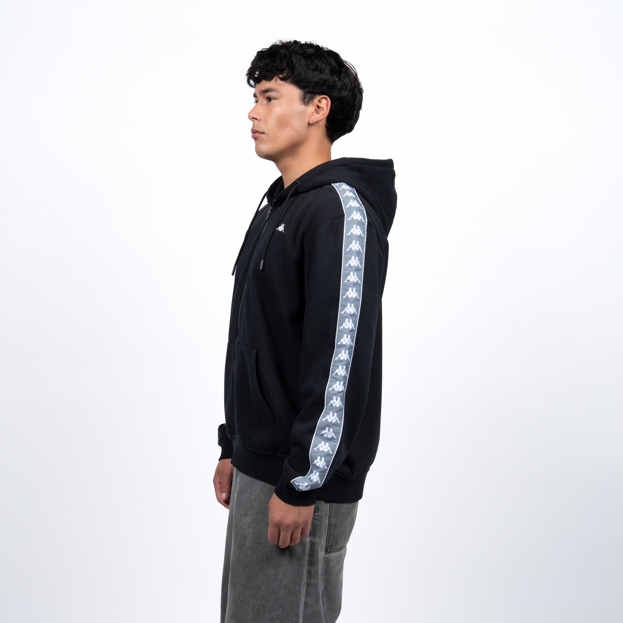 Polerón Kappa Full Zipper Black Banda Grey