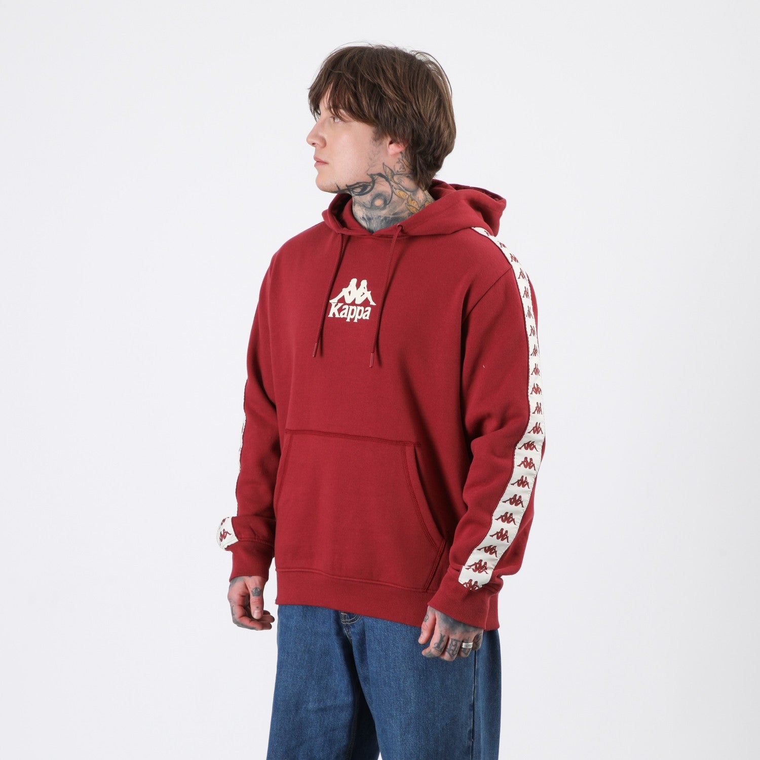 Polerón Kappa Men Hoodie Banda Burgundy Omini White