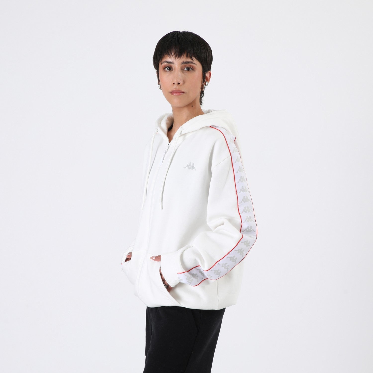 Polerón Kappa Men Full Zipper White Banda White Red
