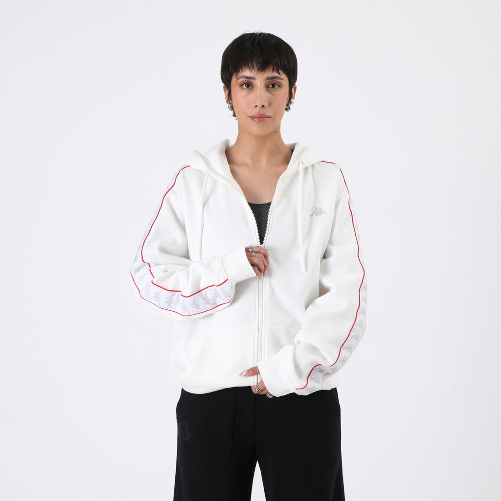 Polerón Kappa Men Full Zipper White Banda White Red