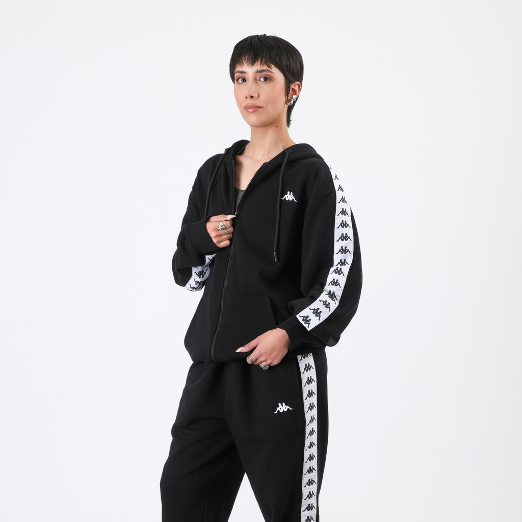 Polerón Kappa Men Full Zipper Black Banda White
