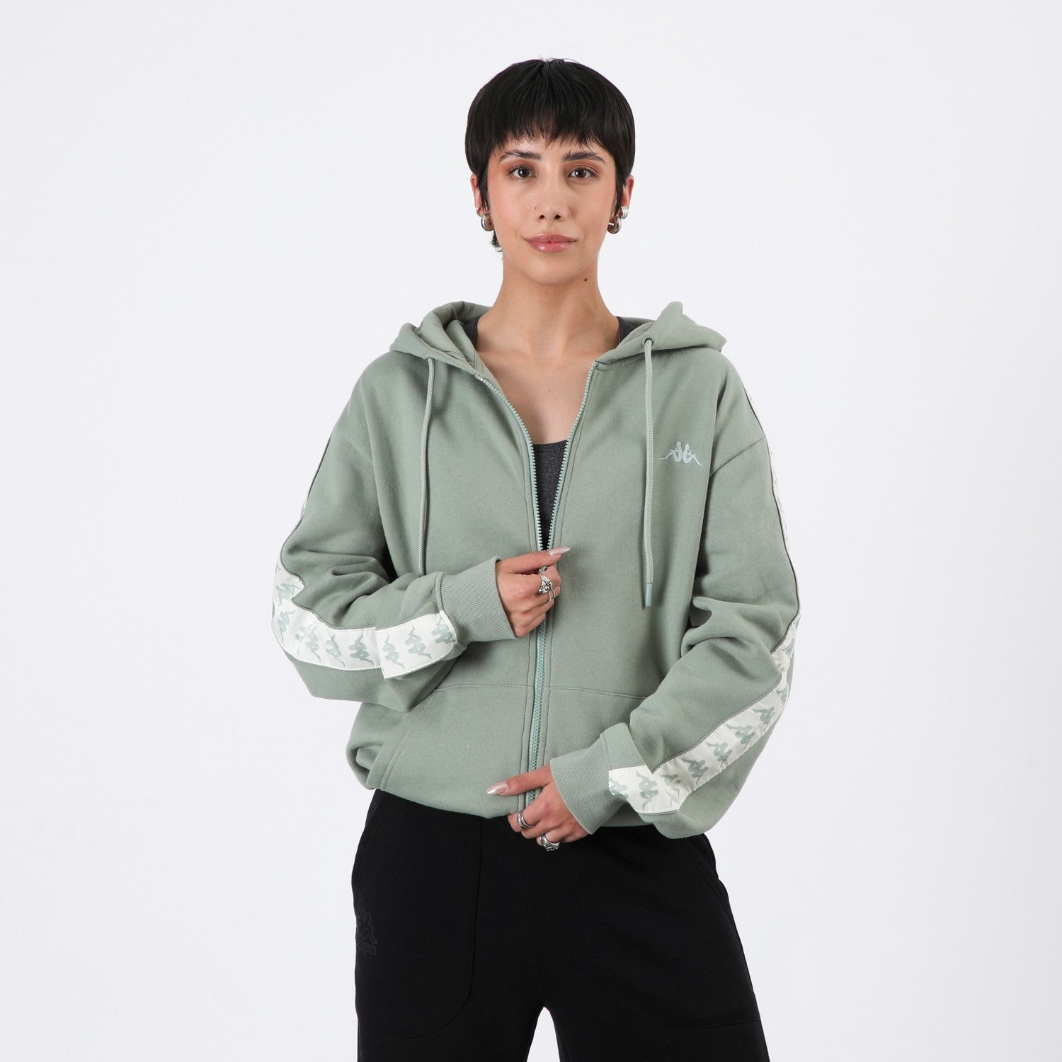 Polerón Kappa Men Full Zipper Green Banda White