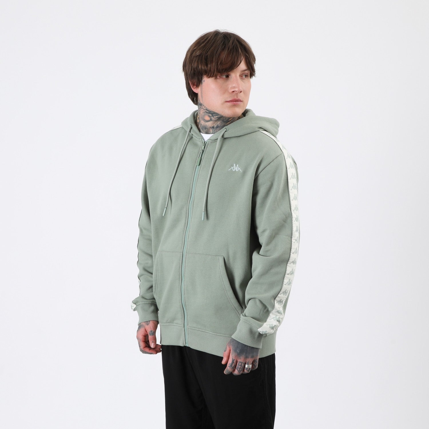 Polerón Kappa Men Full Zipper Green Banda White
