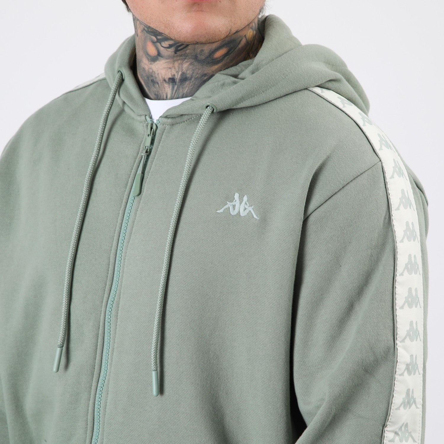 Polerón Kappa Men Full Zipper Green Banda White