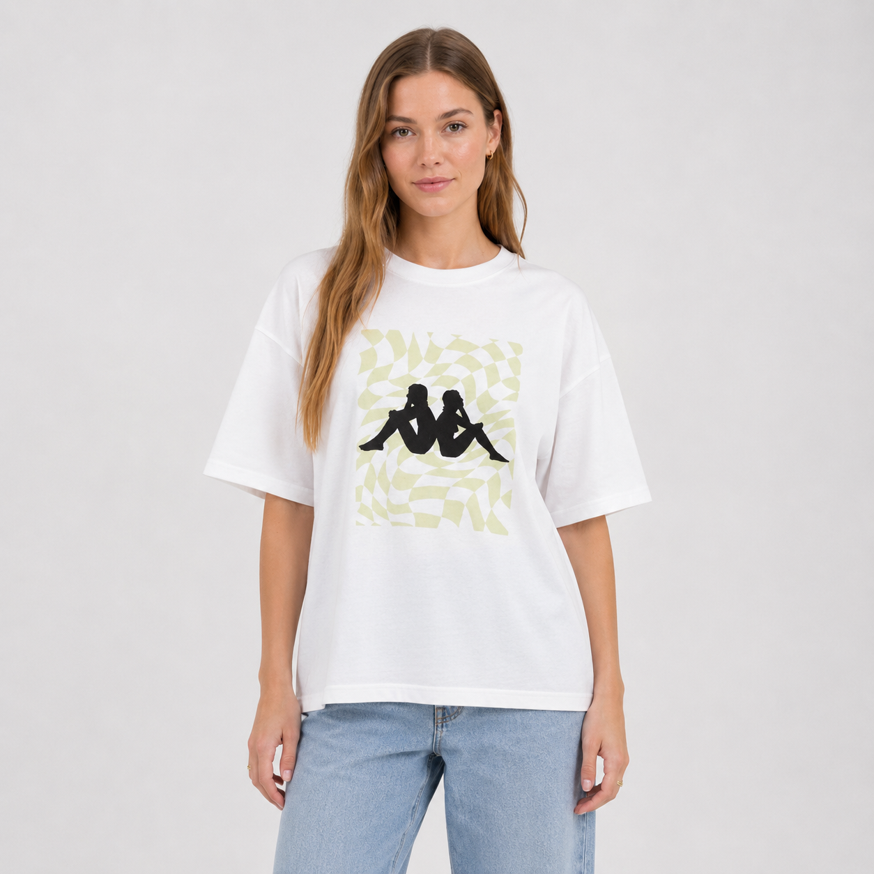 Polera Women Oversize White Print Black Green