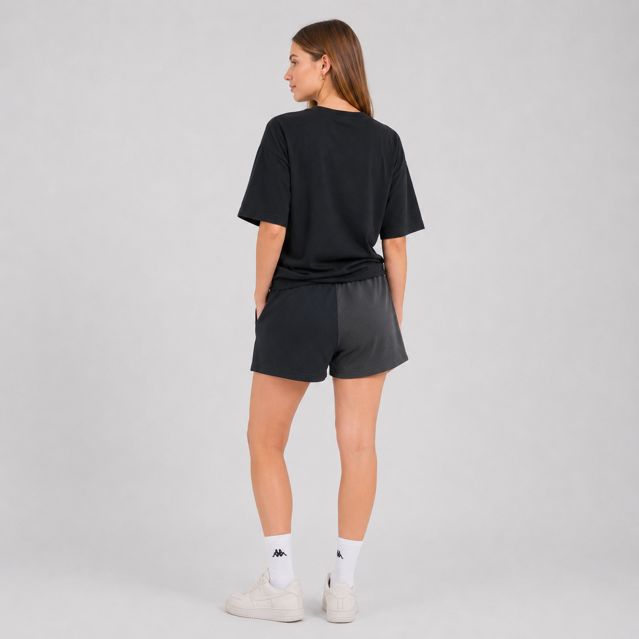 Short Women Split Black Grey