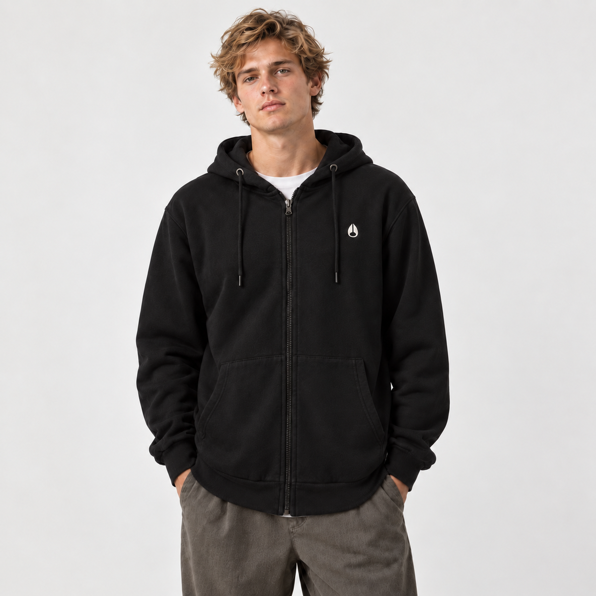 Poleron Men Full Zipper Frog Black