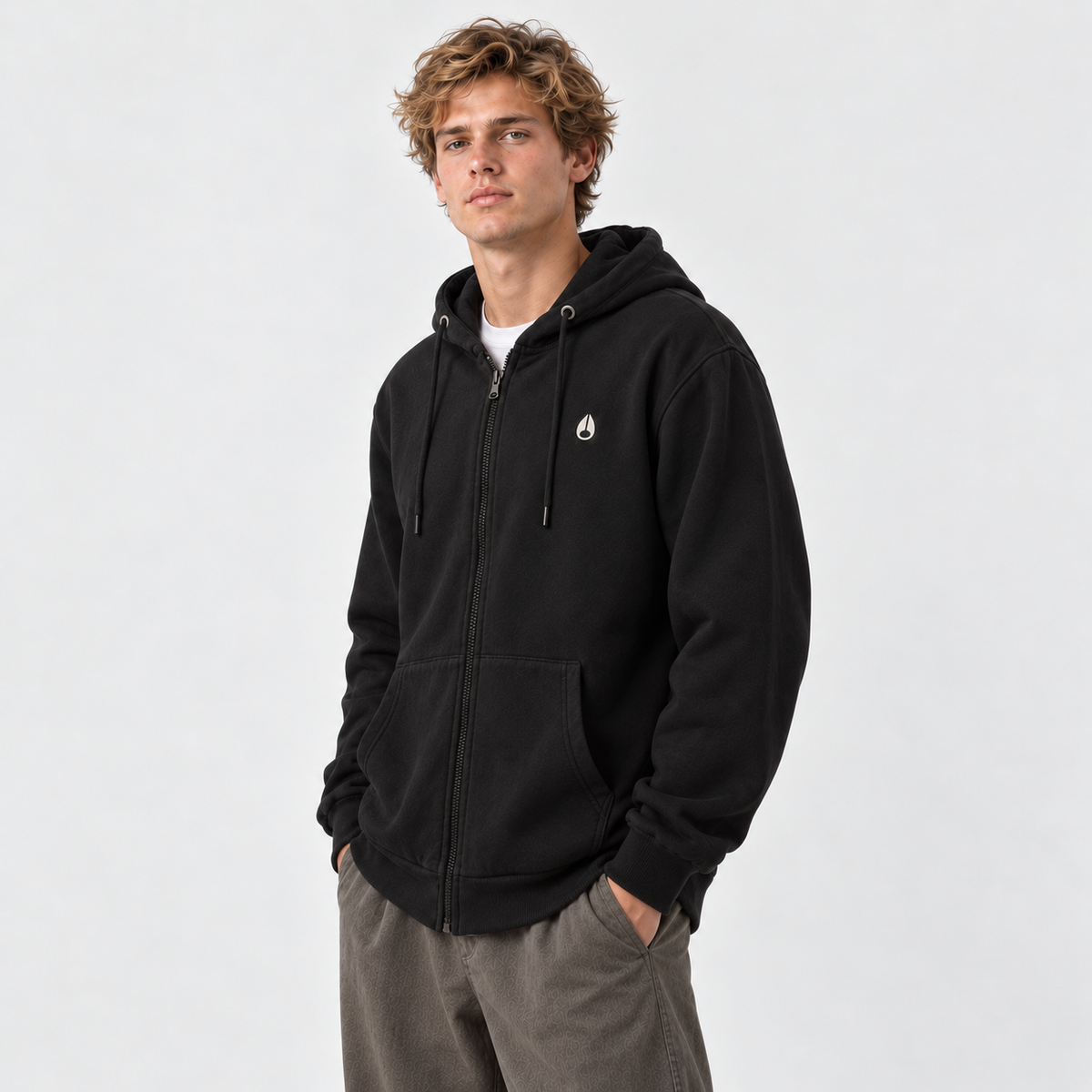 Poleron Men Full Zipper Frog Black