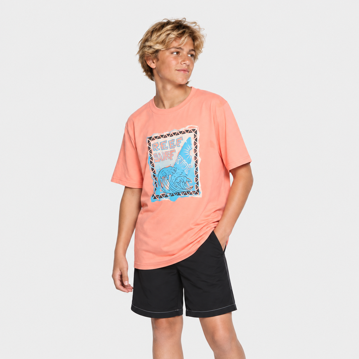Polera Reef Kids Orange Print Front